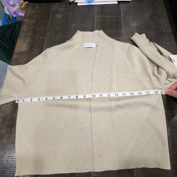 NWT'S CALVIN KLEIN Elegant Cream (SPARKLES) Open-Front Cardigan - Picture 5 of 7